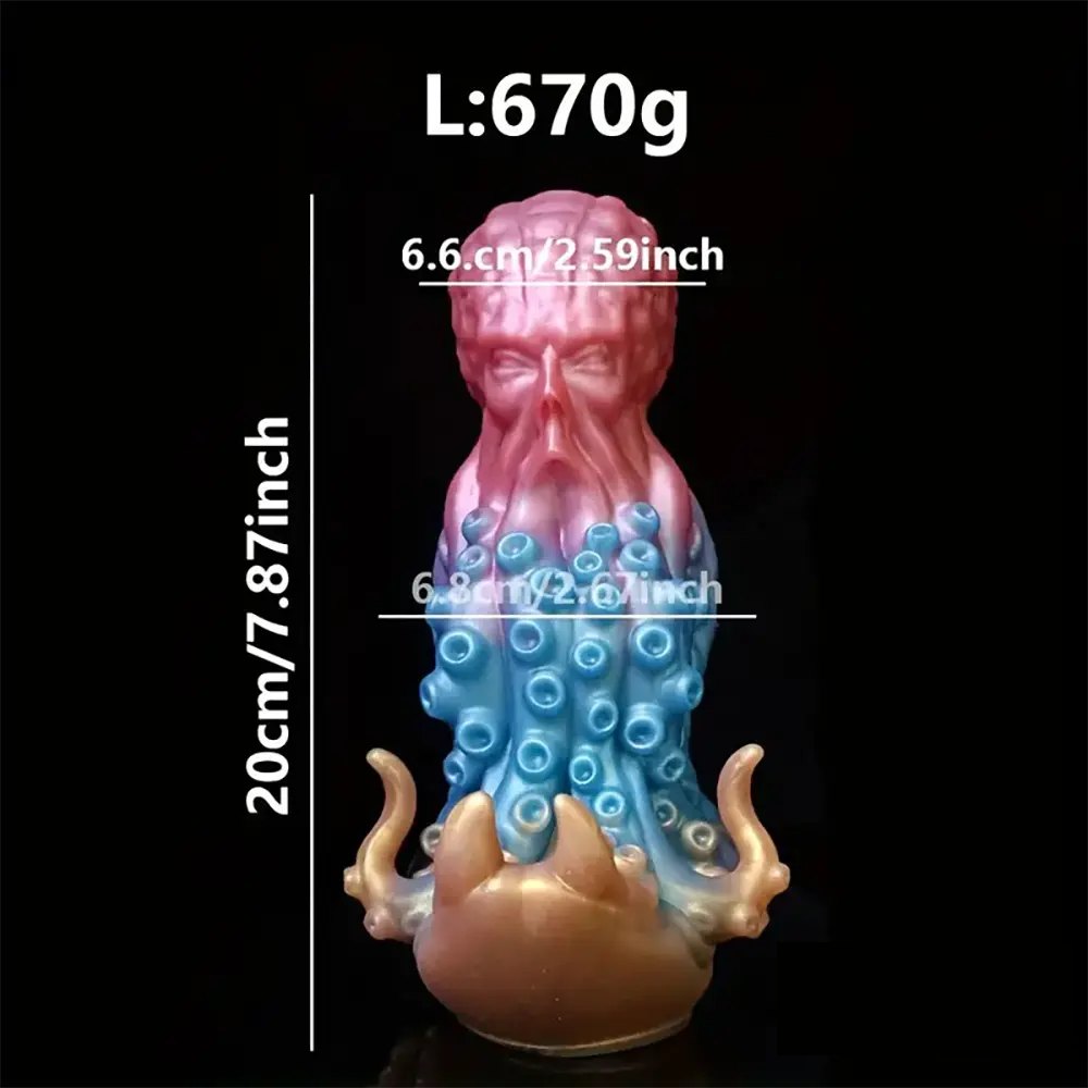 Pink and blue tentacle octopus fantasy dildo with golden base, photo 11