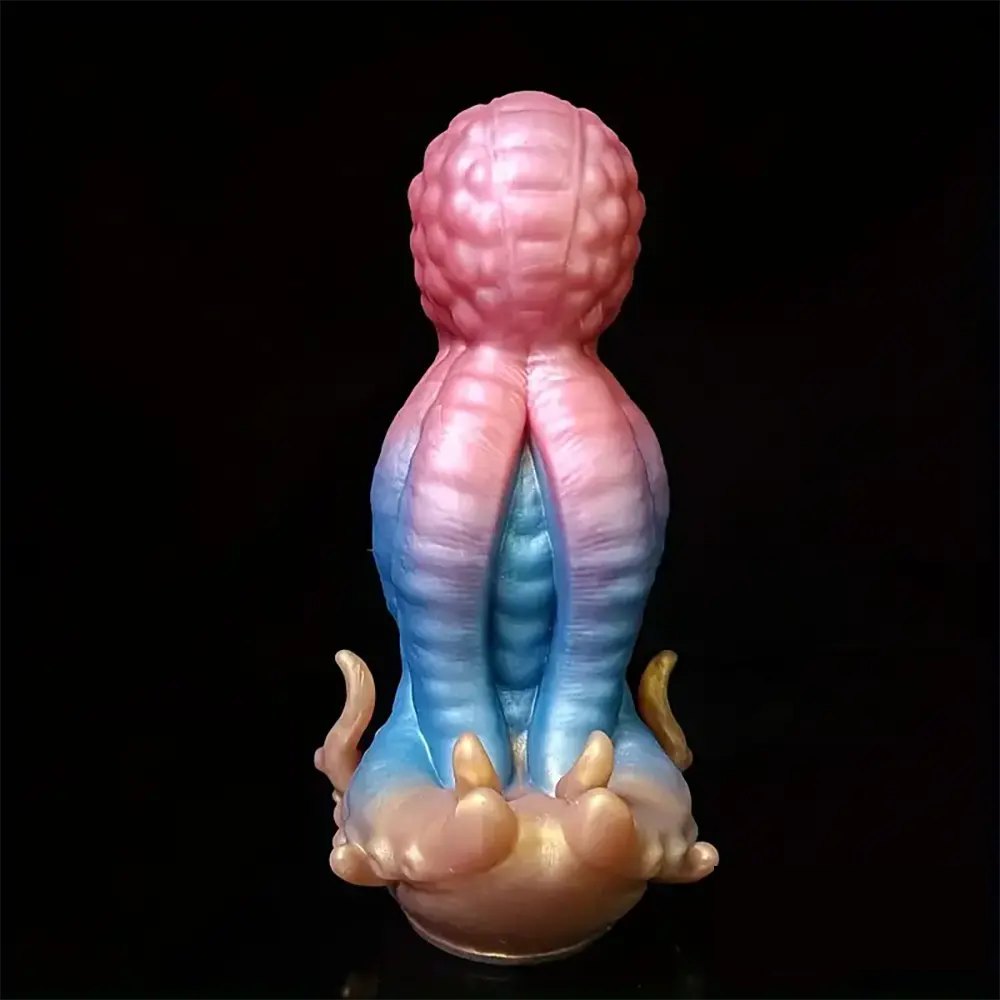 Pink and blue tentacle octopus fantasy dildo with golden base, photo 2
