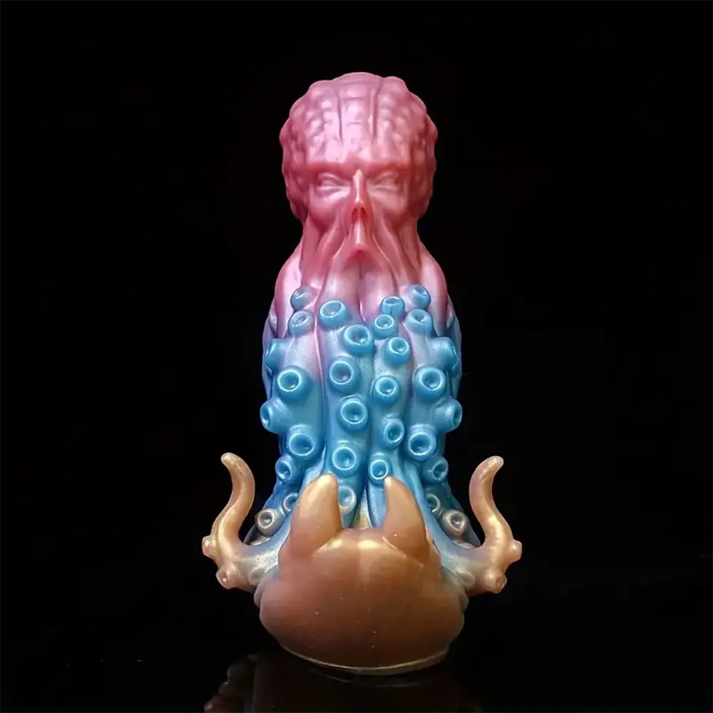 Pink and blue tentacle octopus fantasy dildo with golden base, photo 3