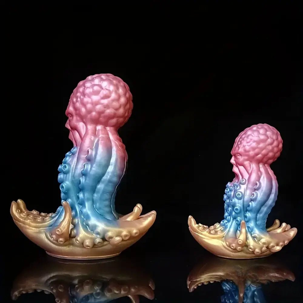 Pink and blue tentacle octopus fantasy dildo with golden base, photo 6