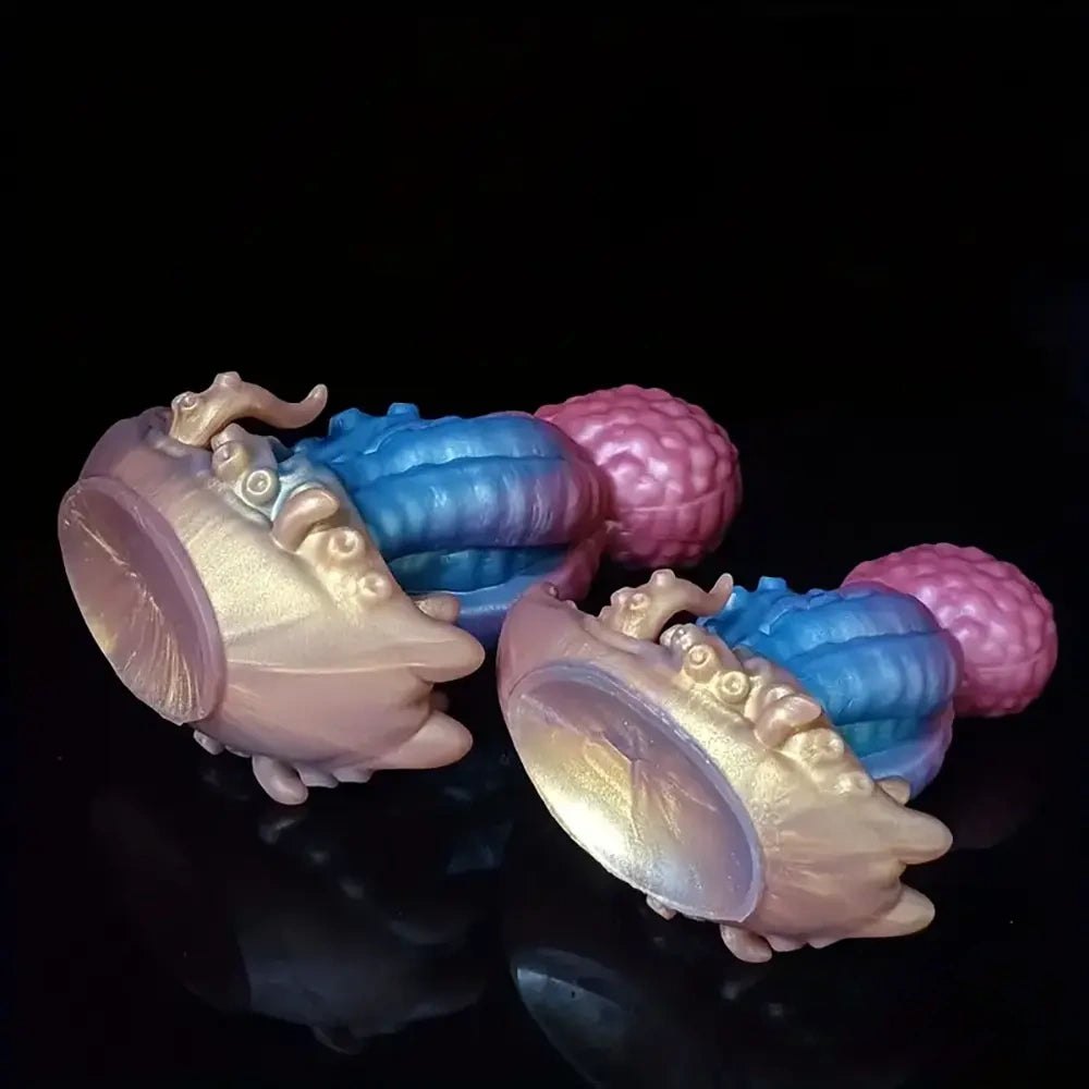 Pink and blue tentacle octopus fantasy dildo with golden base, photo 7