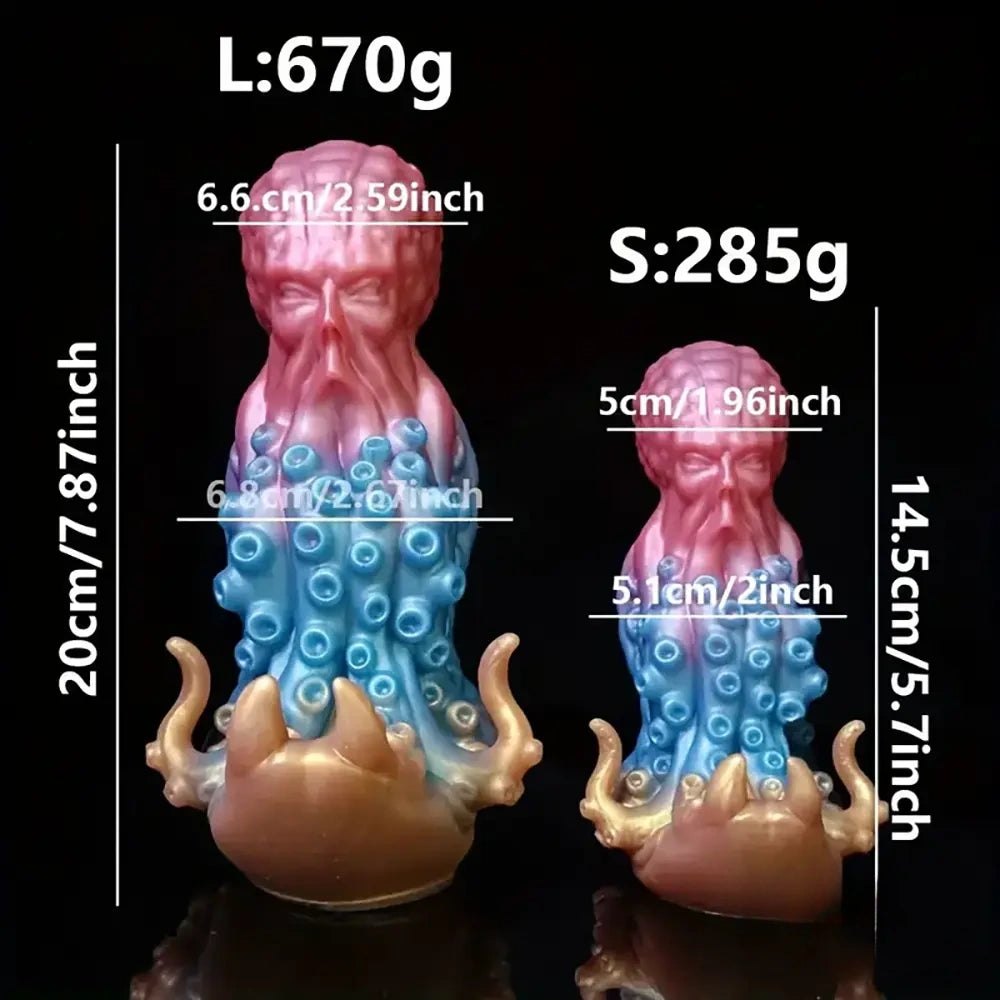 Pink and blue tentacle octopus fantasy dildo with golden base, photo 9