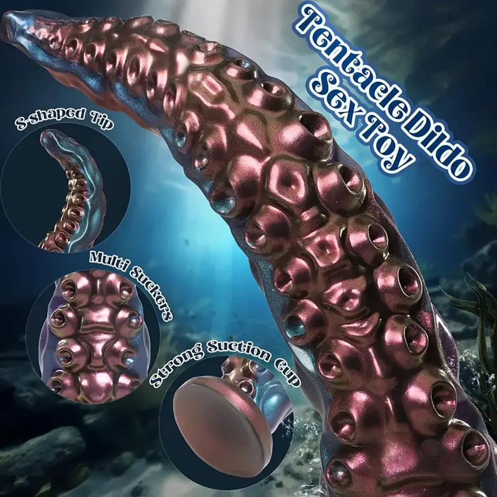Colorful blue and pink tentacle silicone dildo, photo 4