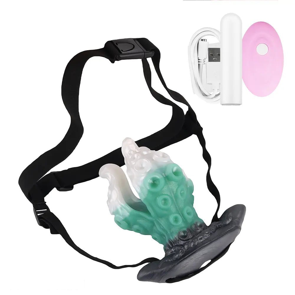 White and green tentacle strap-on harness dildo, photo 1