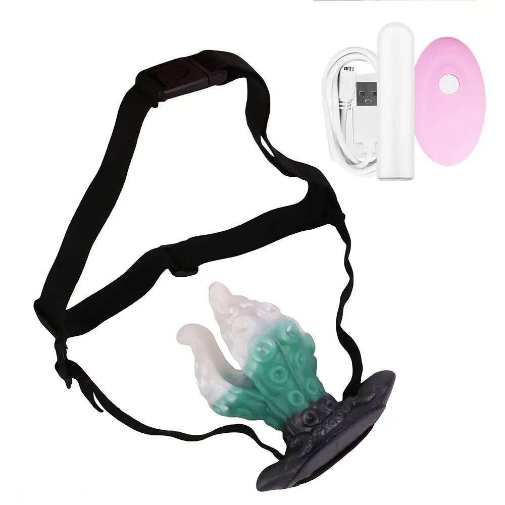 White and green tentacle strap-on harness dildo, photo 11