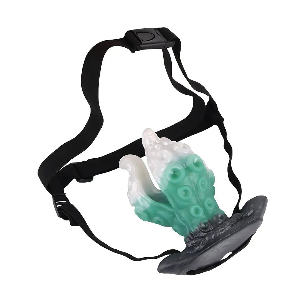 White and green tentacle strap-on harness dildo, photo 19
