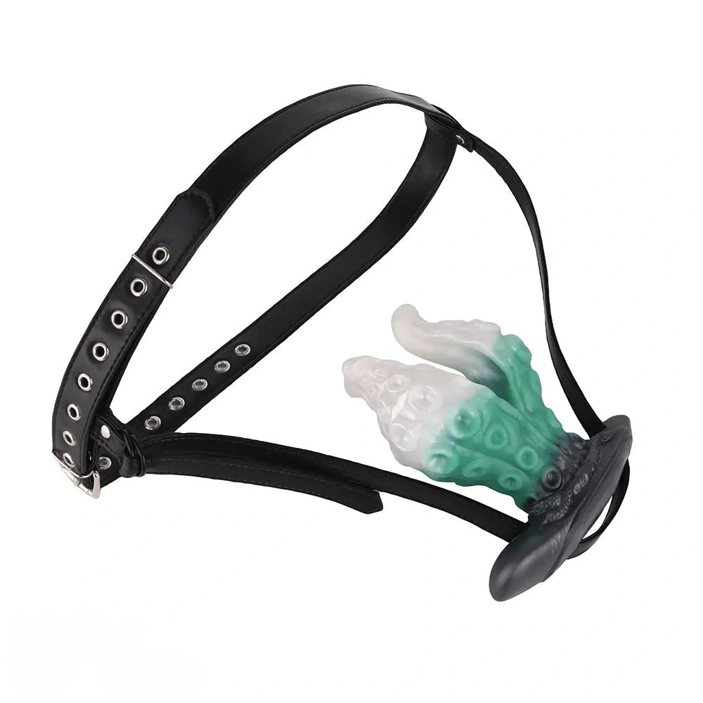 White and green tentacle strap-on harness dildo, photo 22