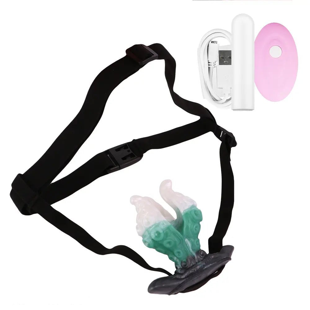 White and green tentacle strap-on harness dildo, photo 26