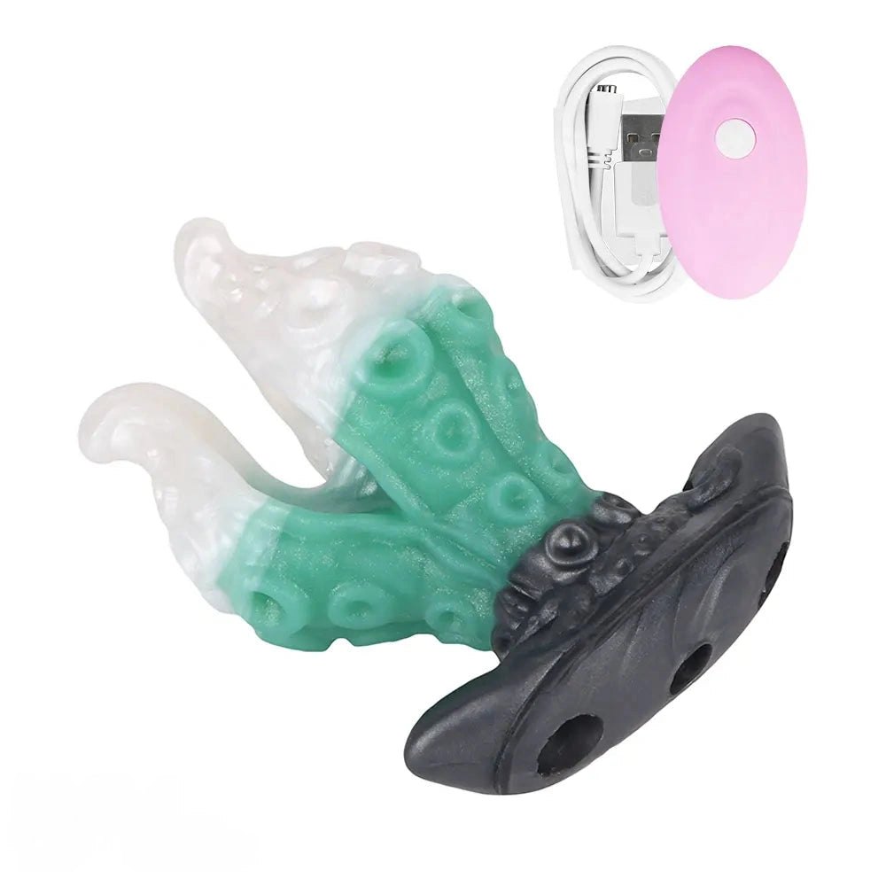 White and green tentacle strap-on harness dildo, photo 27