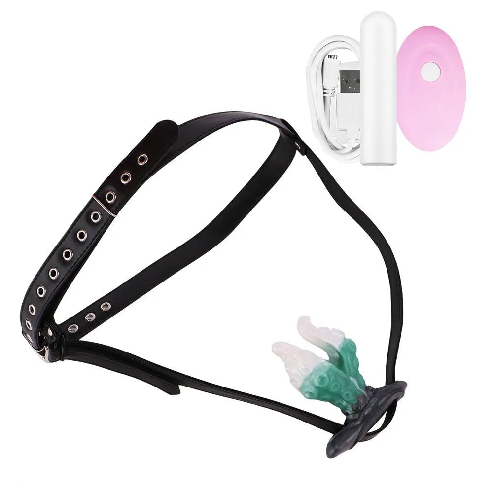 White and green tentacle strap-on harness dildo, photo 29