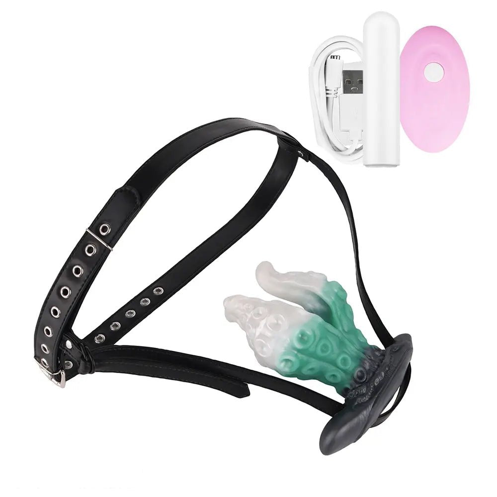 White and green tentacle strap-on harness dildo, photo 6