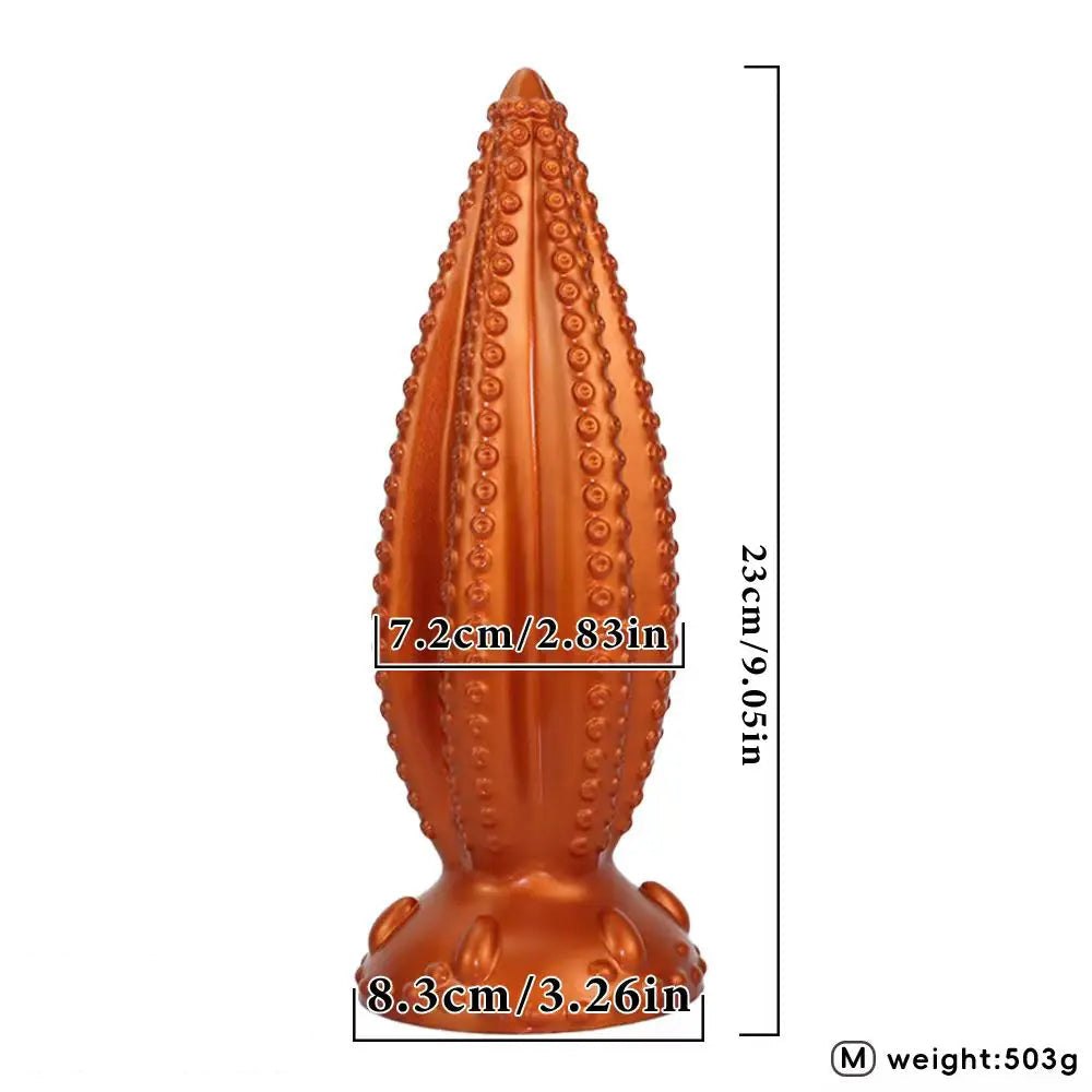 Gold tentacle textured silicone anal plug