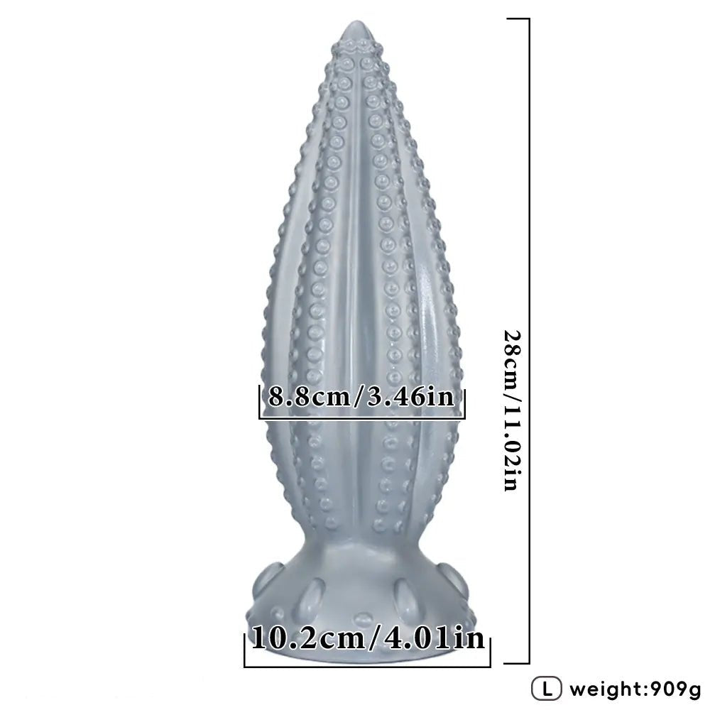 Silver tentacle textured silicone anal plug