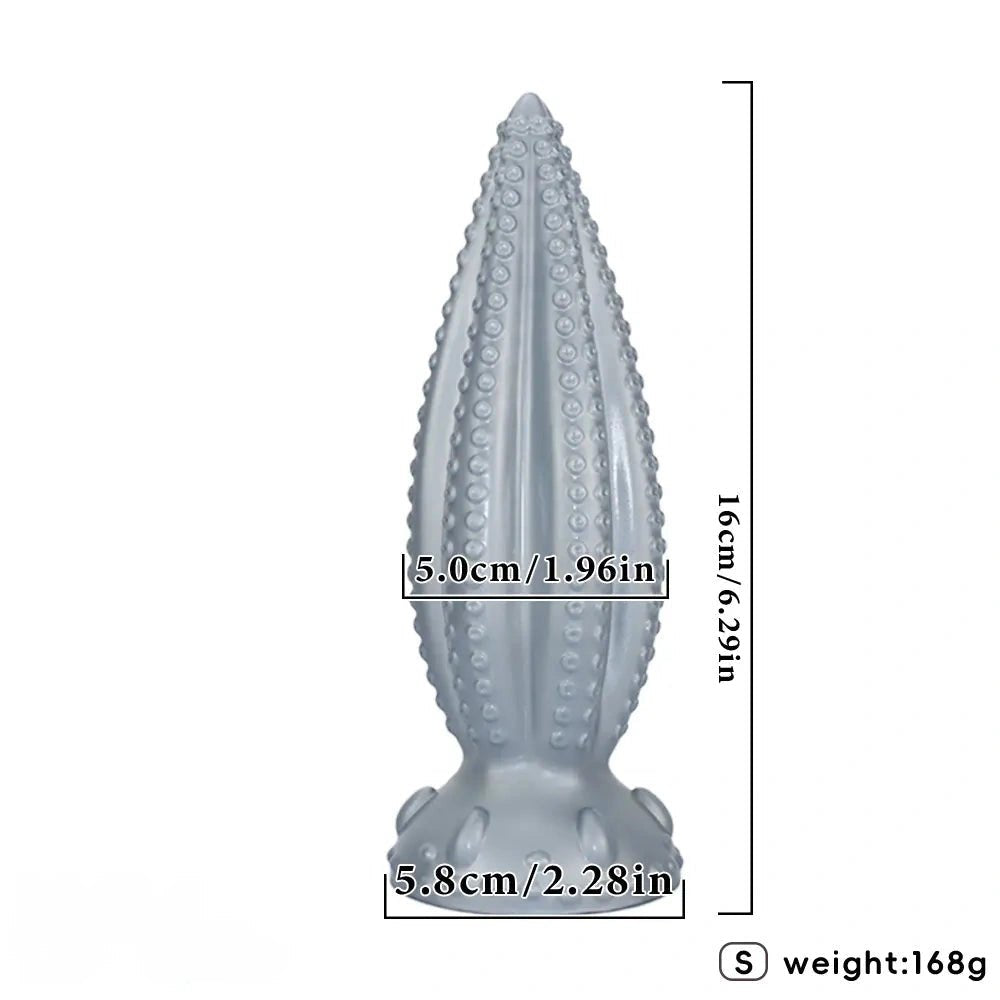 Silver tentacle textured silicone anal plug