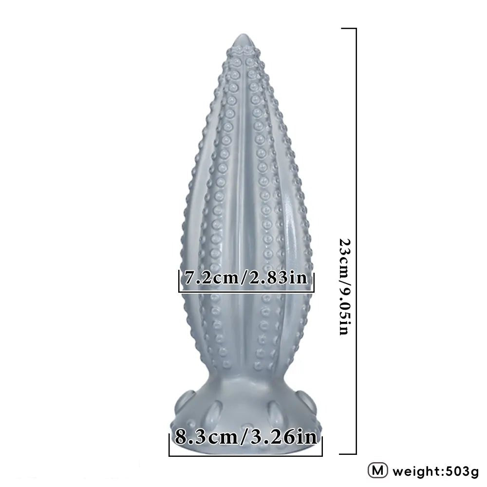 Silver tentacle textured silicone anal plug