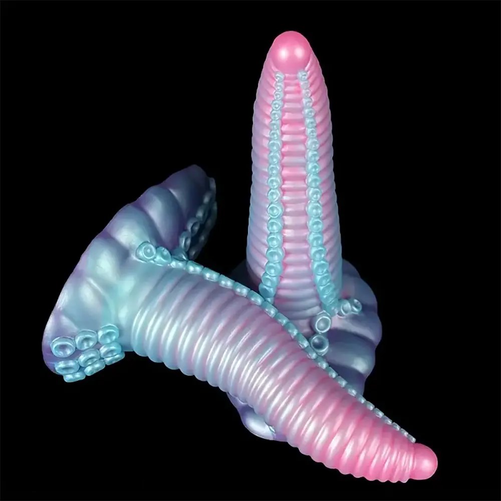 Pink purple tentacle textured fantasy dildo, photo 2