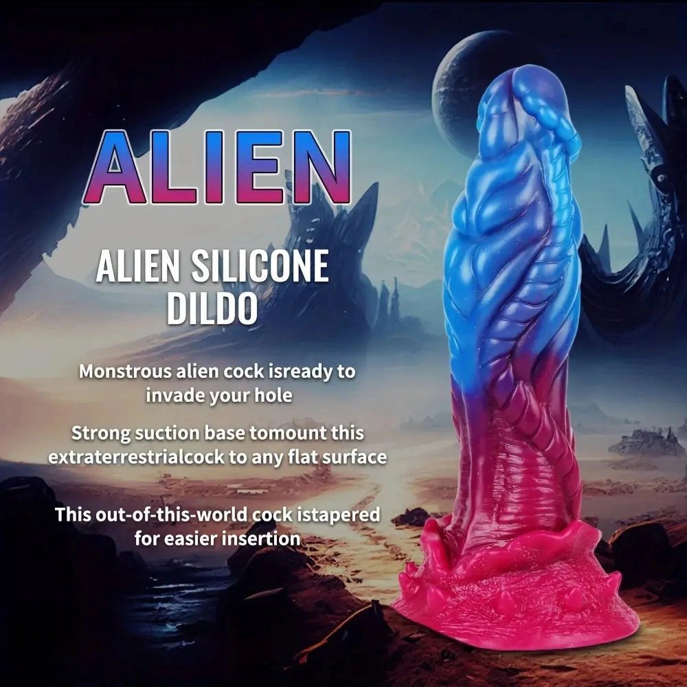Blue and red ridged alien fantasy dildo, photo 1