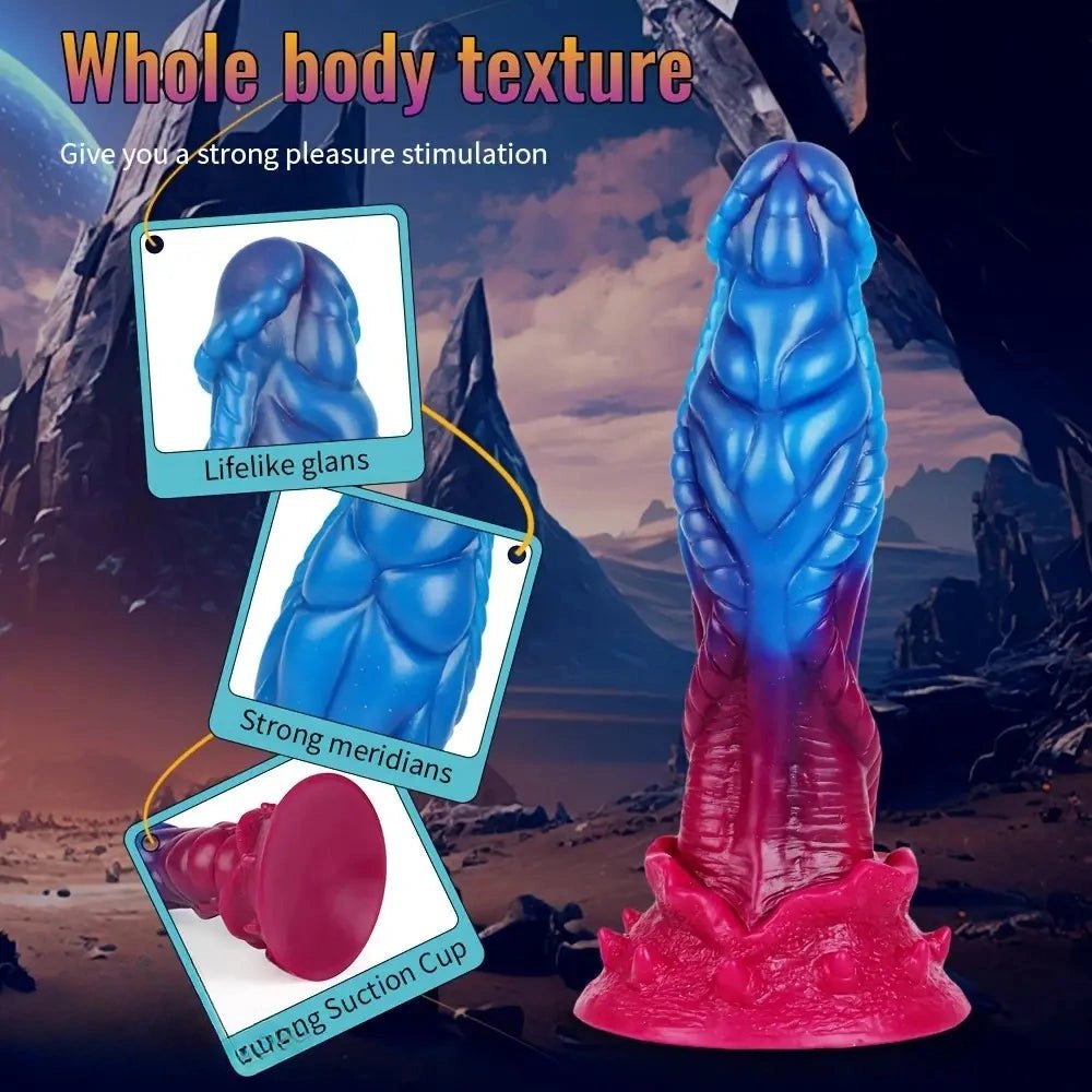 Blue and red ridged alien fantasy dildo, photo 2
