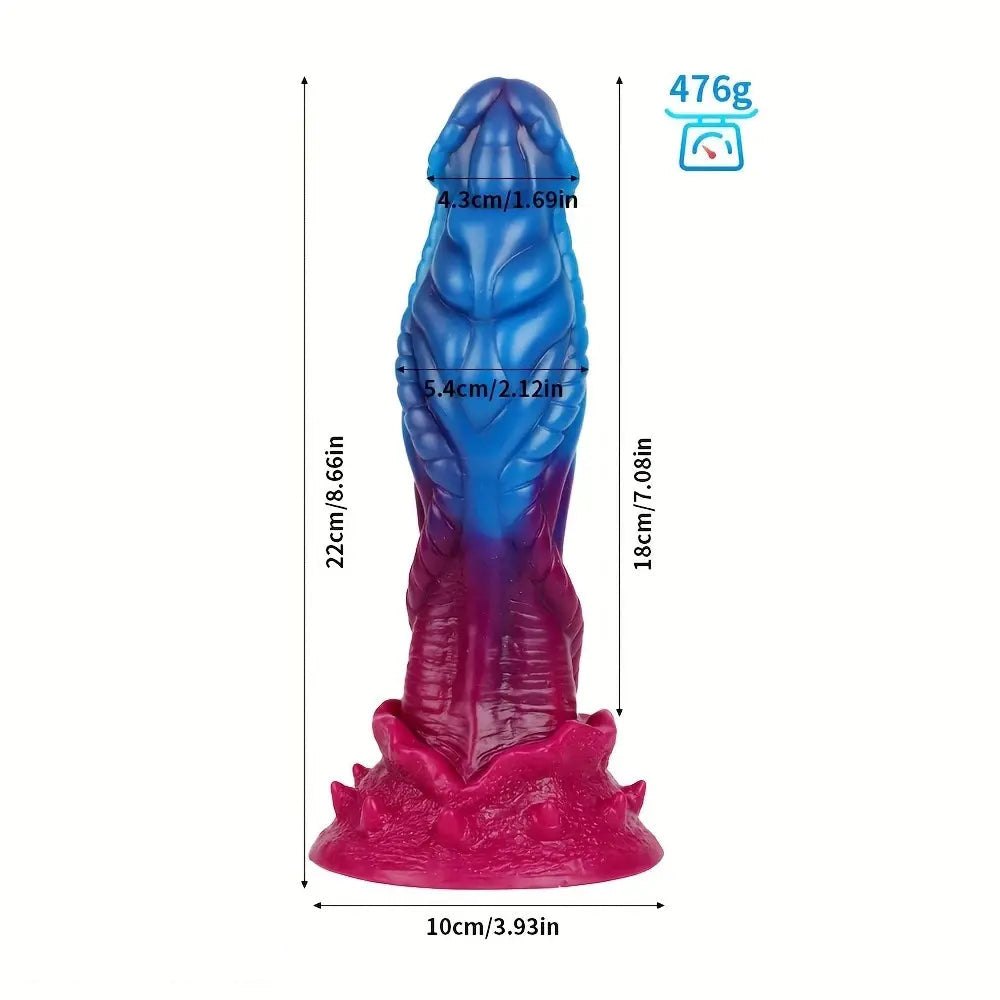 Blue and red ridged alien fantasy dildo, photo 3