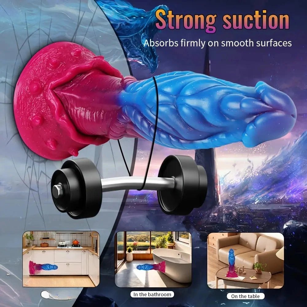 Blue and red ridged alien fantasy dildo, photo 4
