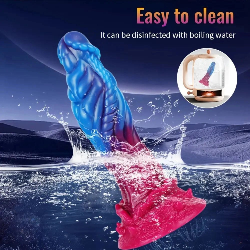 Blue and red ridged alien fantasy dildo, photo 5