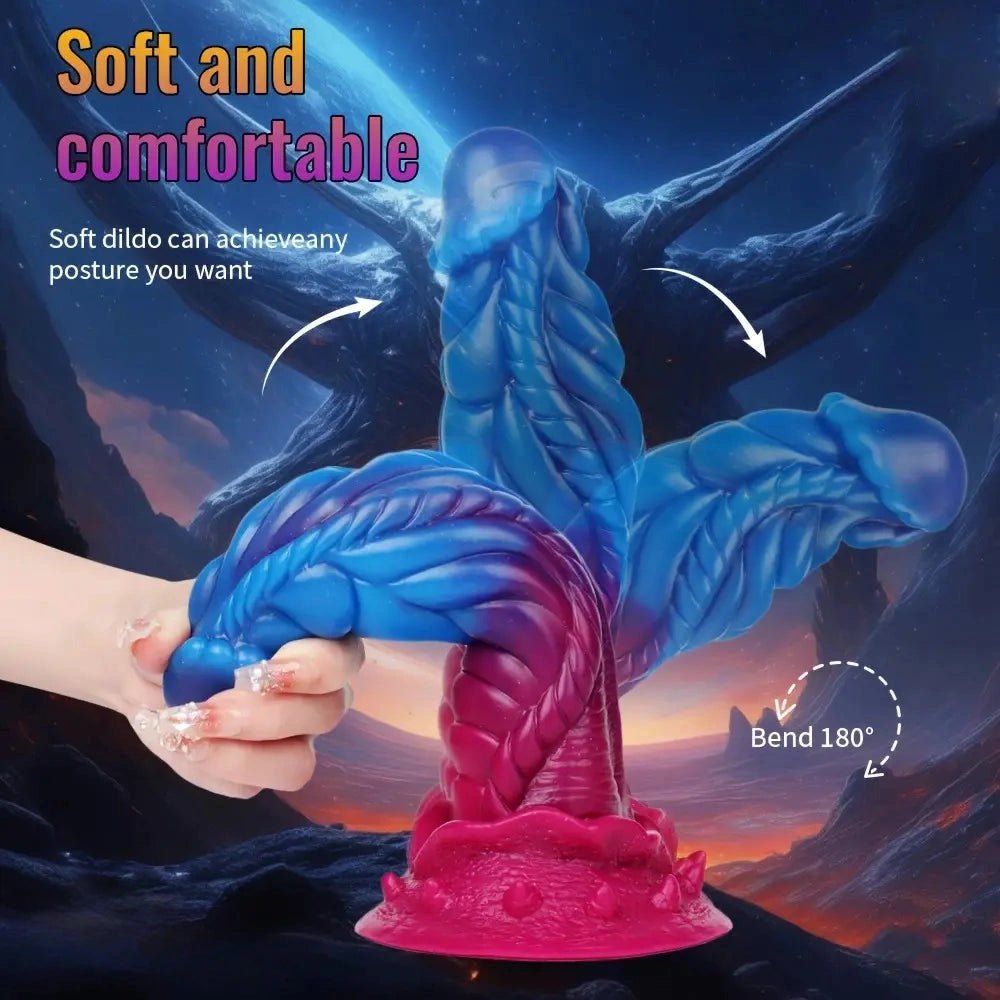Blue and red ridged alien fantasy dildo, photo 7
