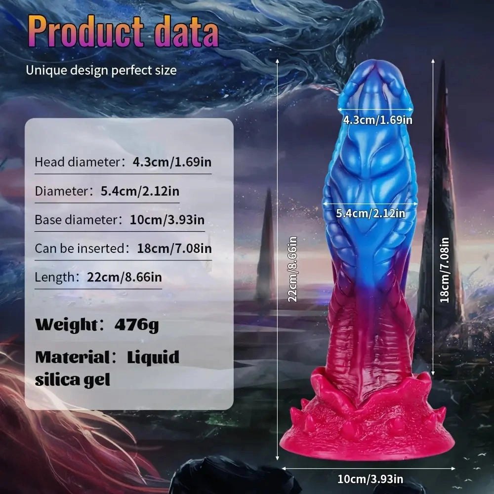 Blue and red ridged alien fantasy dildo, photo 8
