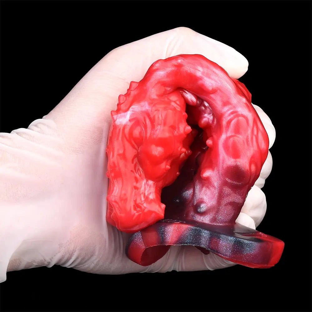 Red textured animal style silicone dildo, photo 11