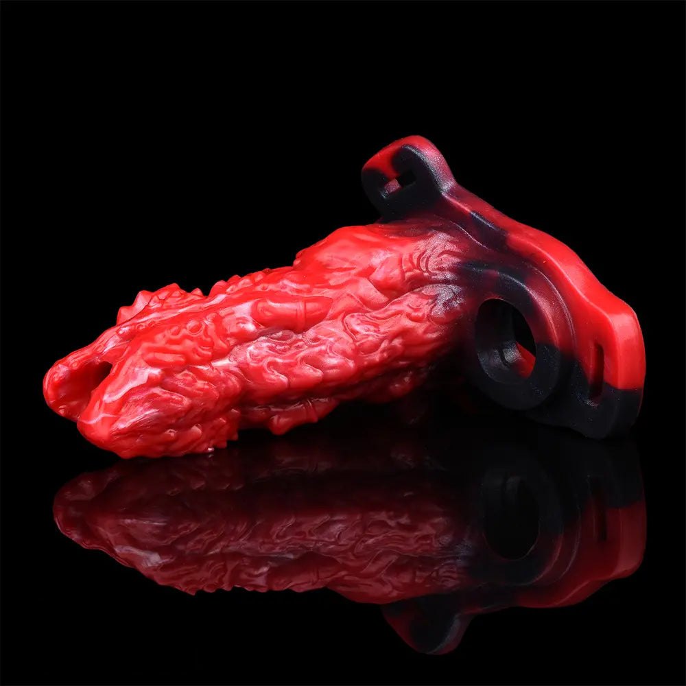Red textured animal style silicone dildo, photo 8