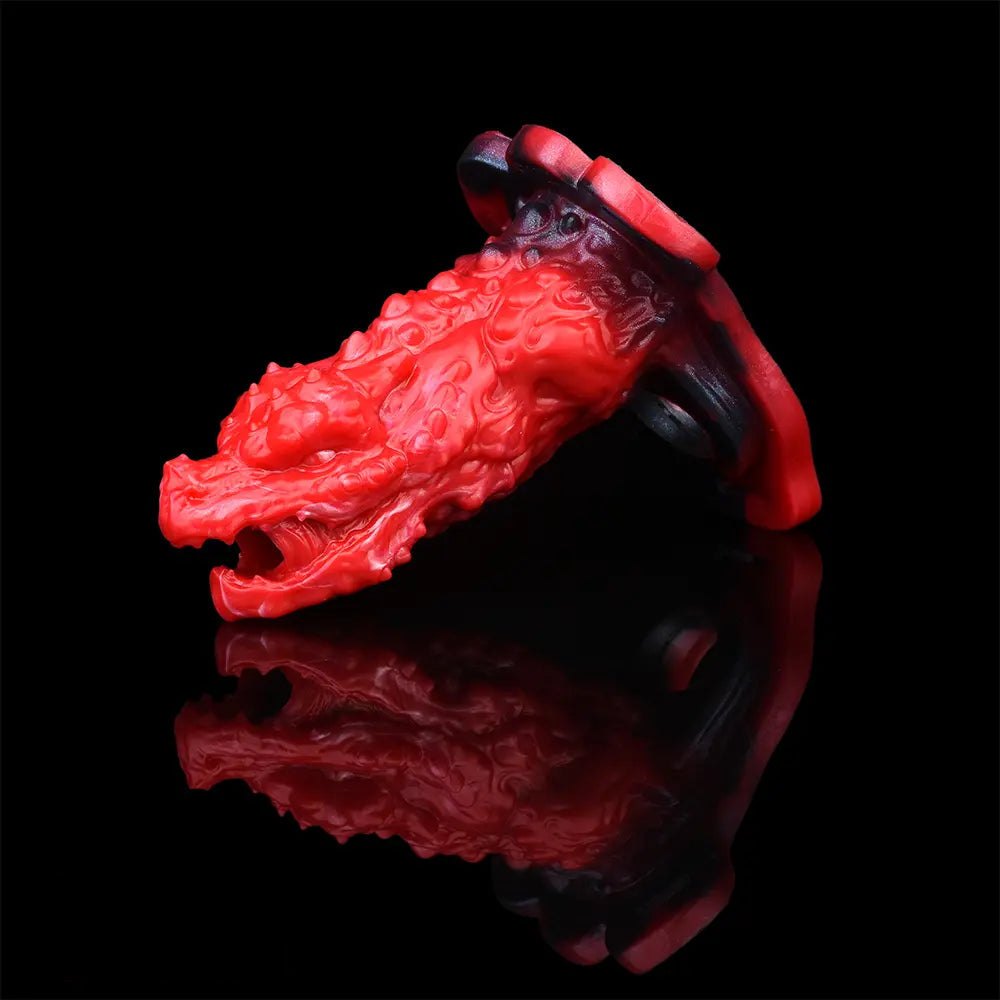 Red textured animal style silicone dildo, photo 9