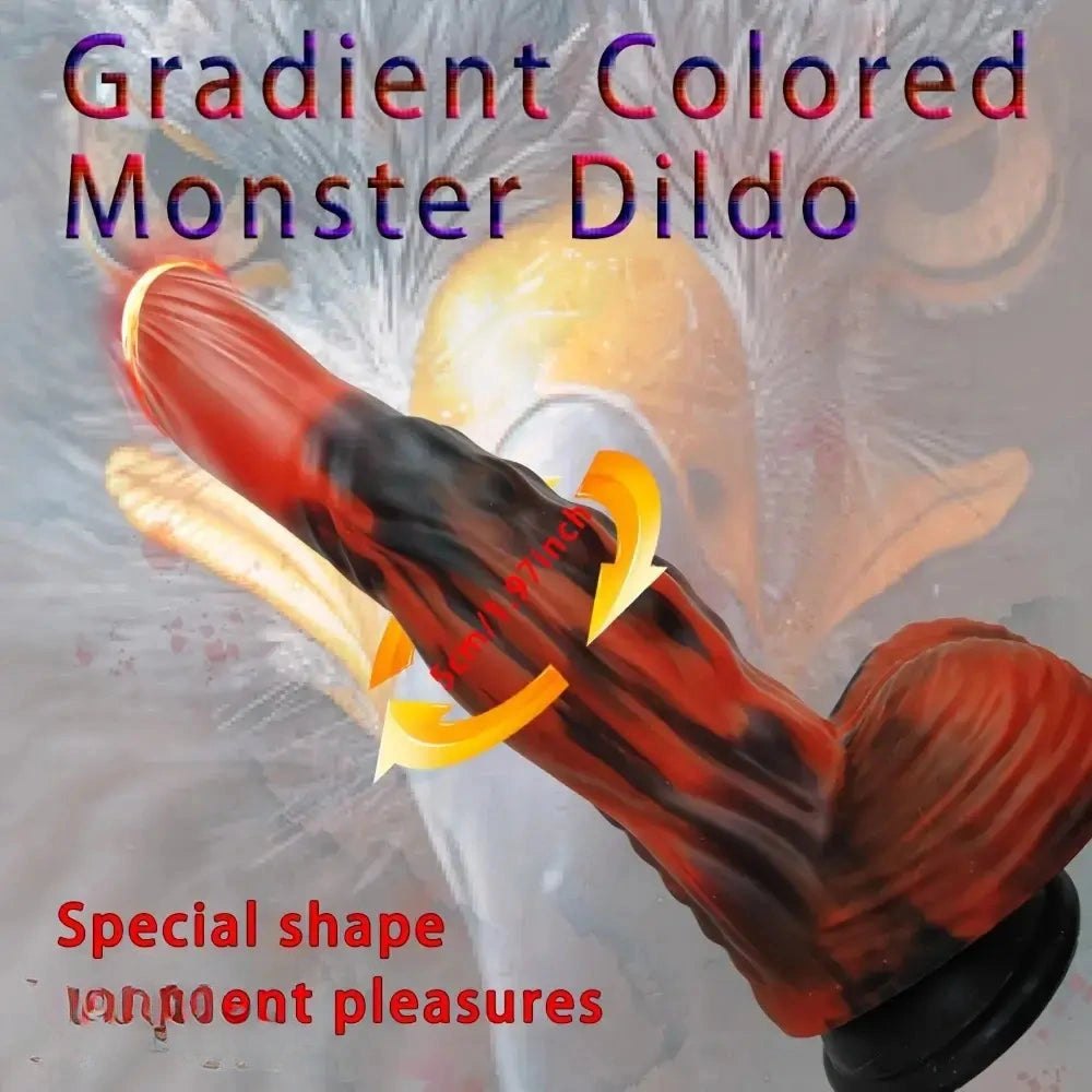 Black red textured fantasy anal dildo, photo 3
