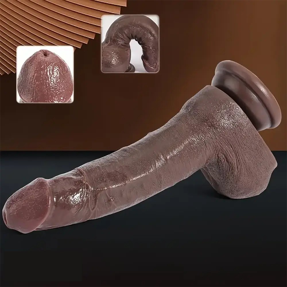 Brown textured realistic silicone dildo, photo 3