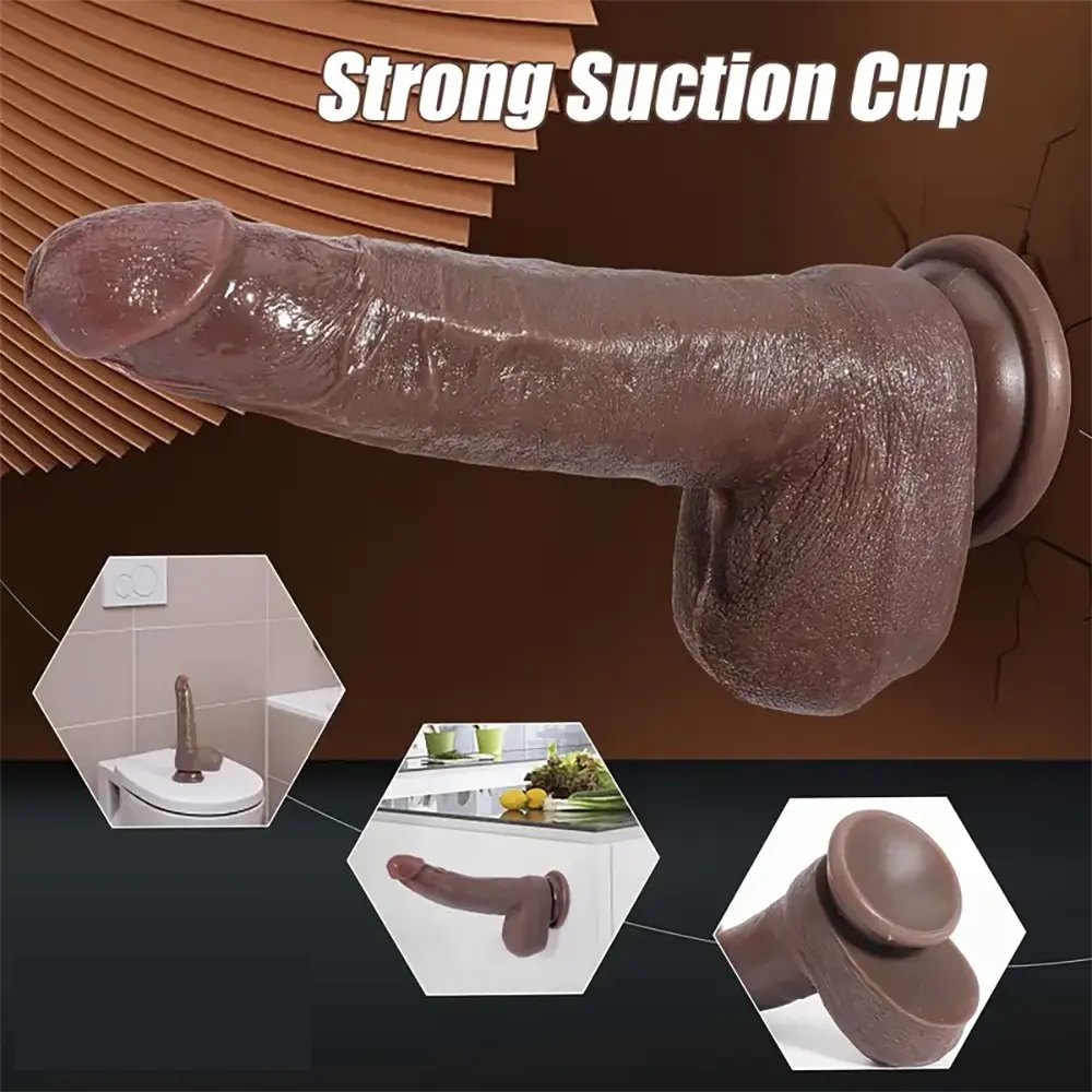 Brown textured realistic silicone dildo, photo 6