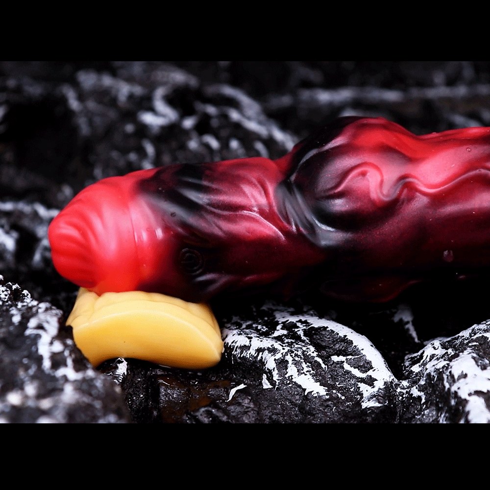Red and black textured silicone cock sleeve, photo 10
