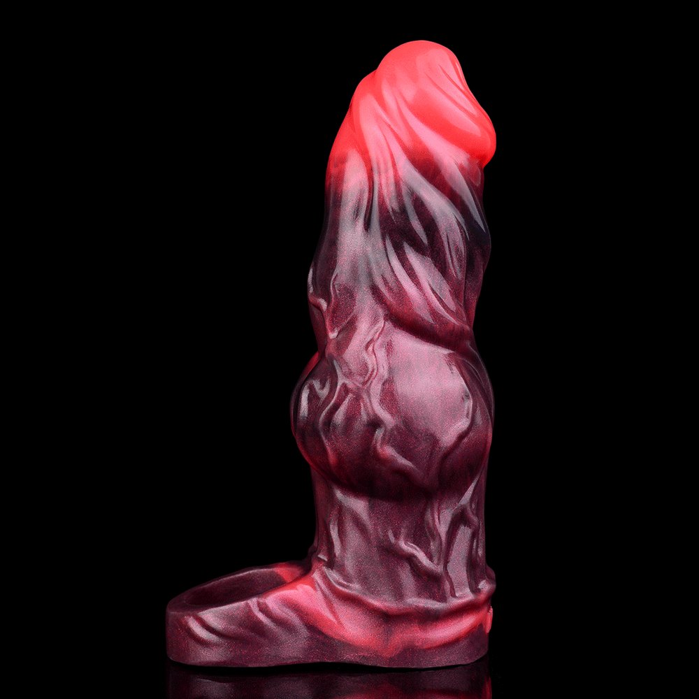 Red and black textured silicone cock sleeve, photo 11