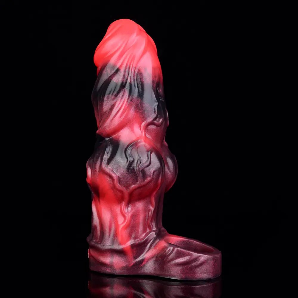 Red and black textured silicone cock sleeve, photo 14
