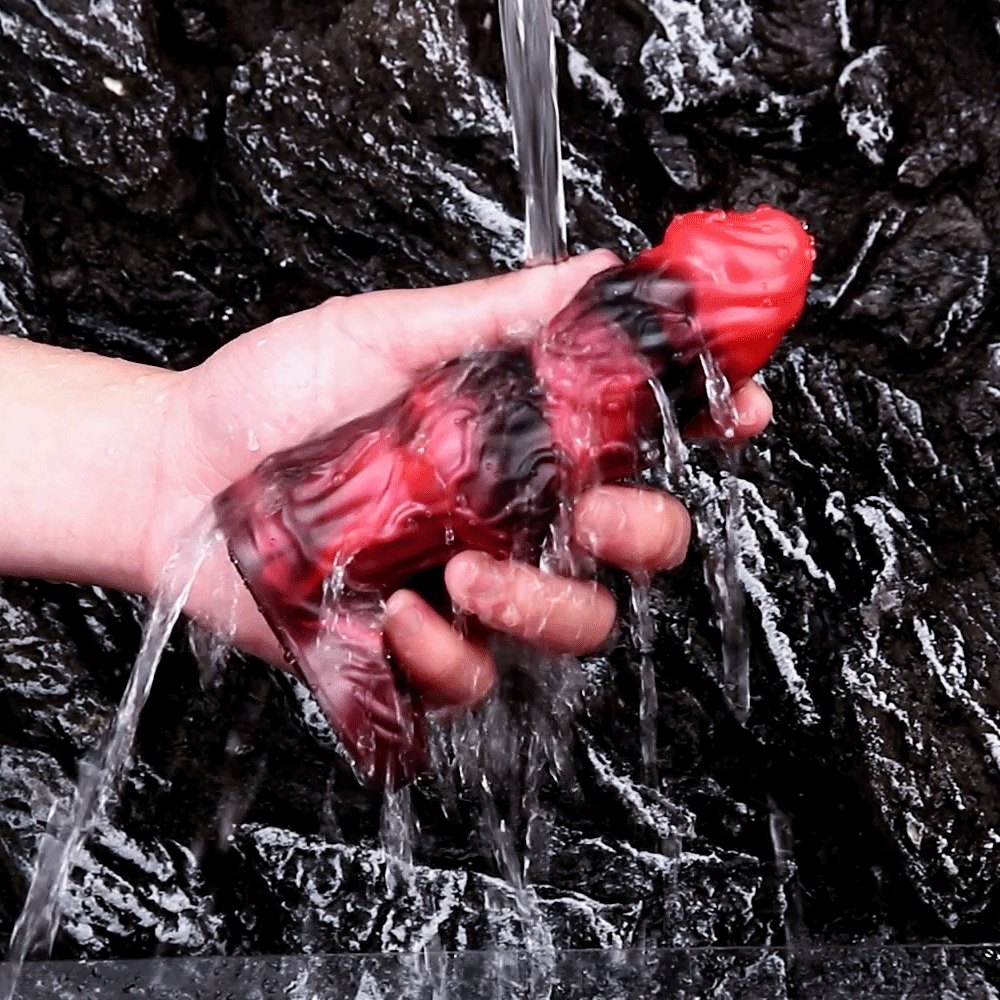 Red and black textured silicone cock sleeve, photo 2