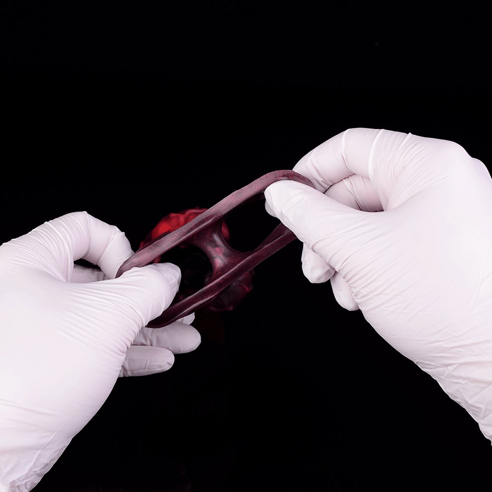 Red and black textured silicone cock sleeve, photo 6