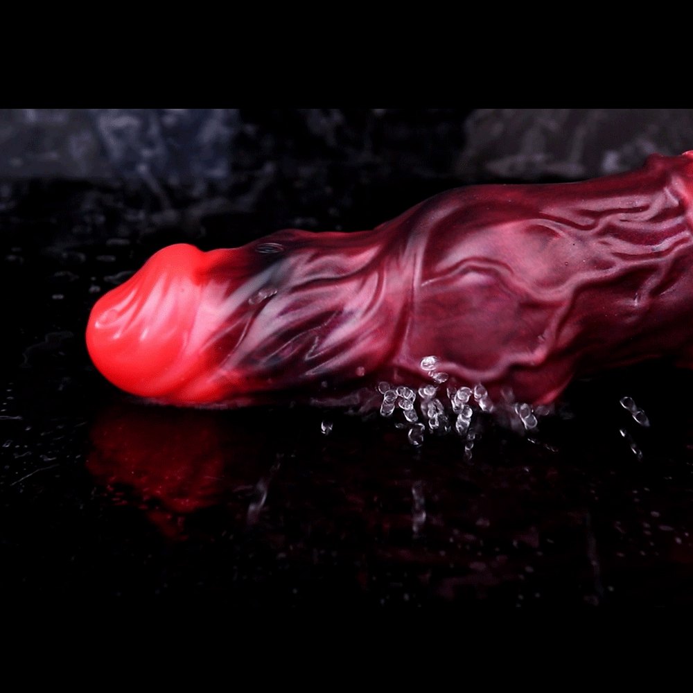 Red and black textured silicone cock sleeve, photo 9