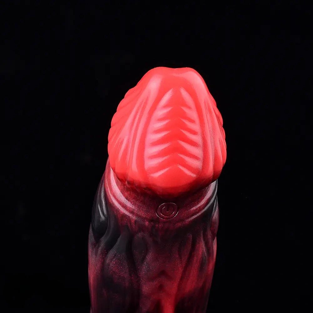 Red textured silicone fantasy cock sleeve, photo 15