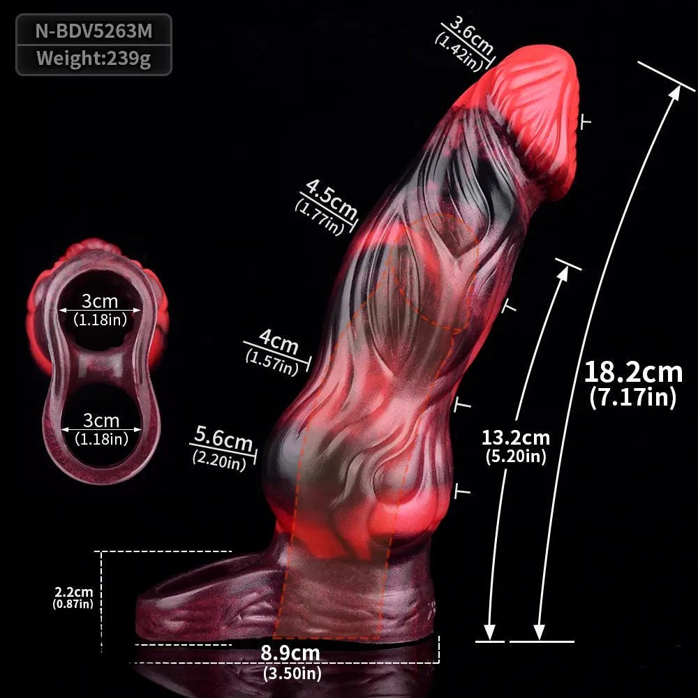 Red textured silicone fantasy cock sleeve, photo 16