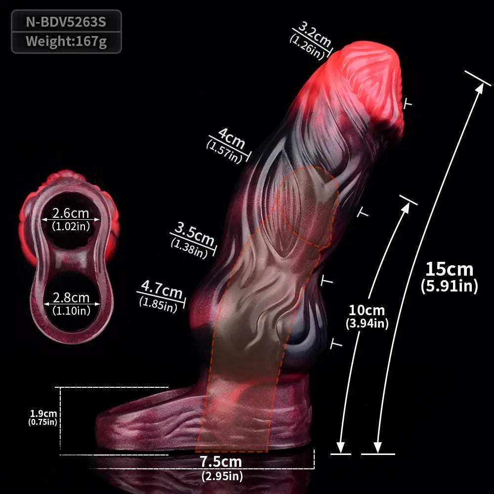 Red textured silicone fantasy cock sleeve, photo 17