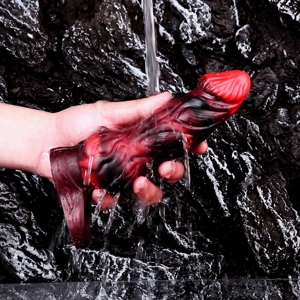 Red textured silicone fantasy cock sleeve, photo 2