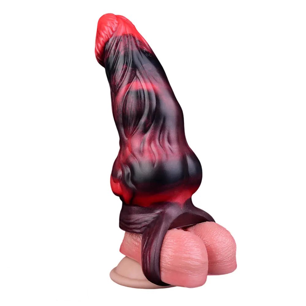 Red textured silicone fantasy cock sleeve, photo 3