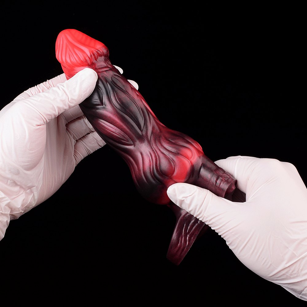 Red textured silicone fantasy cock sleeve, photo 7