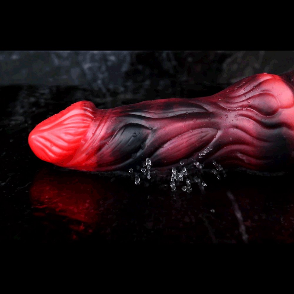 Red textured silicone fantasy cock sleeve, photo 9