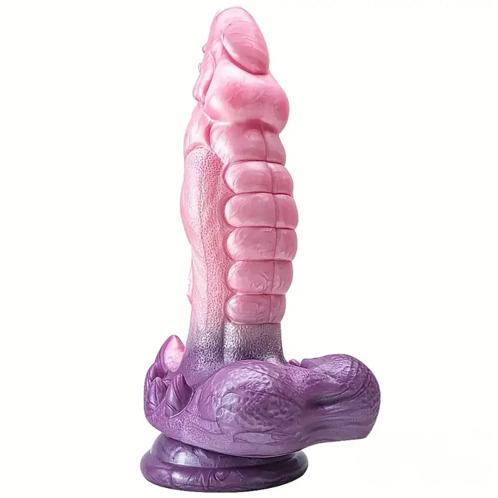 Pink and purple ombre textured fantasy dildo with suction cup base, photo 1