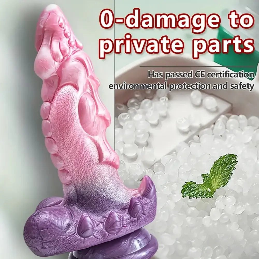 Pink and purple ombre textured fantasy dildo with suction cup base, photo 2