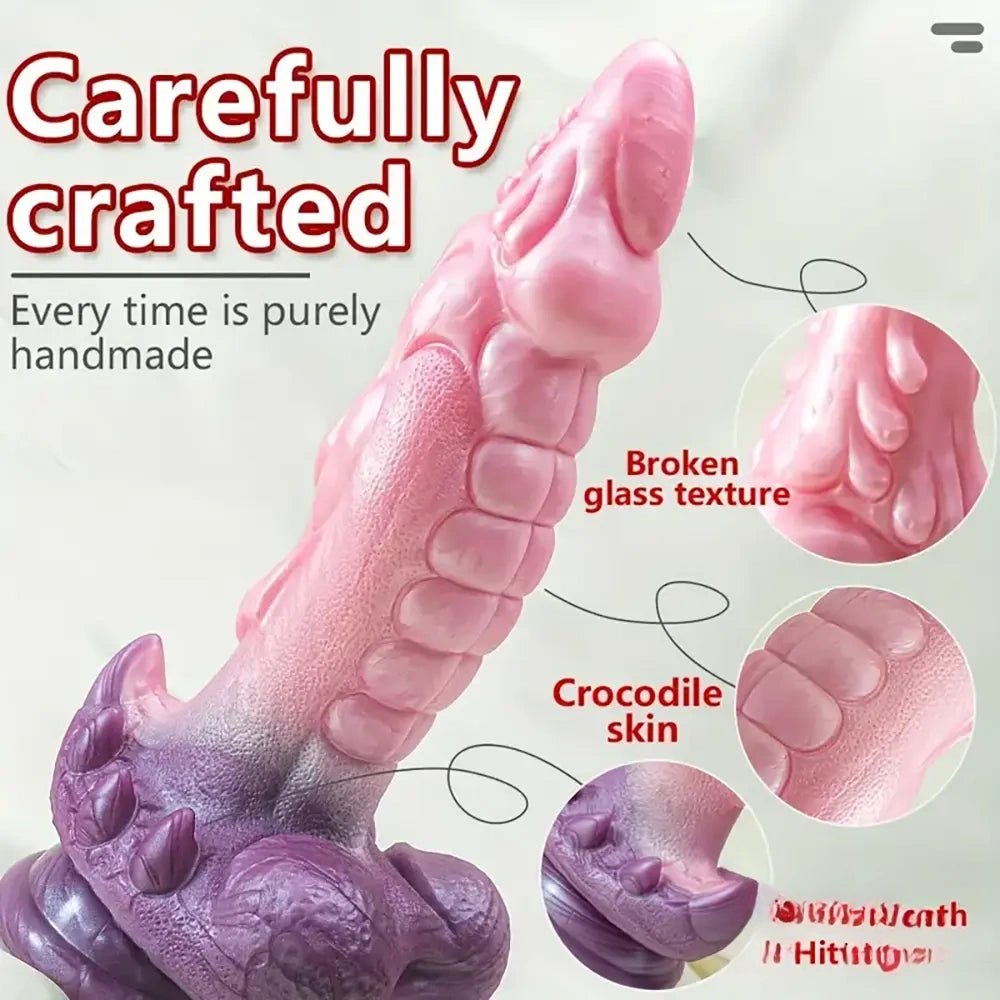 Pink and purple ombre textured fantasy dildo with suction cup base, photo 3