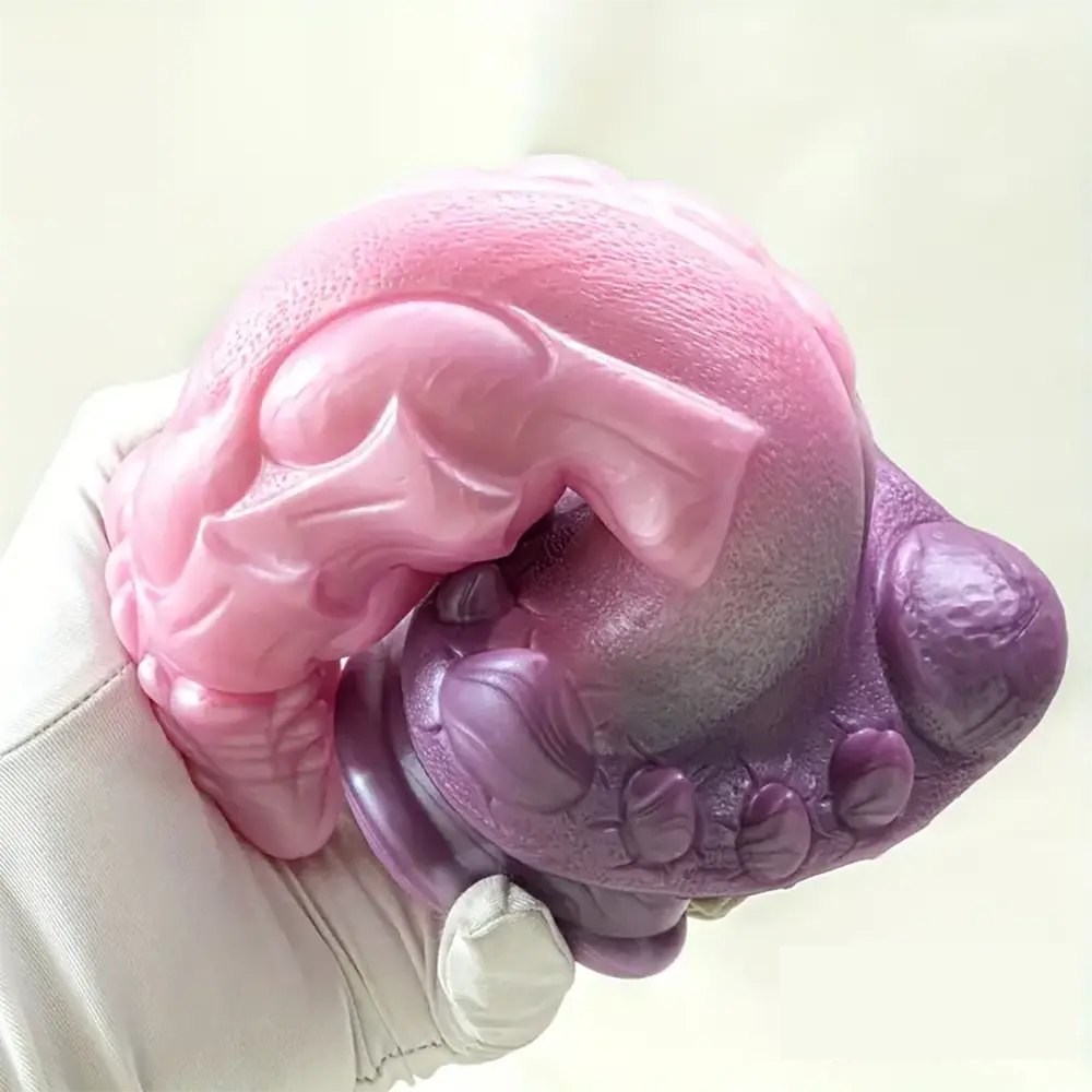 Pink and purple ombre textured fantasy dildo with suction cup base, photo 4